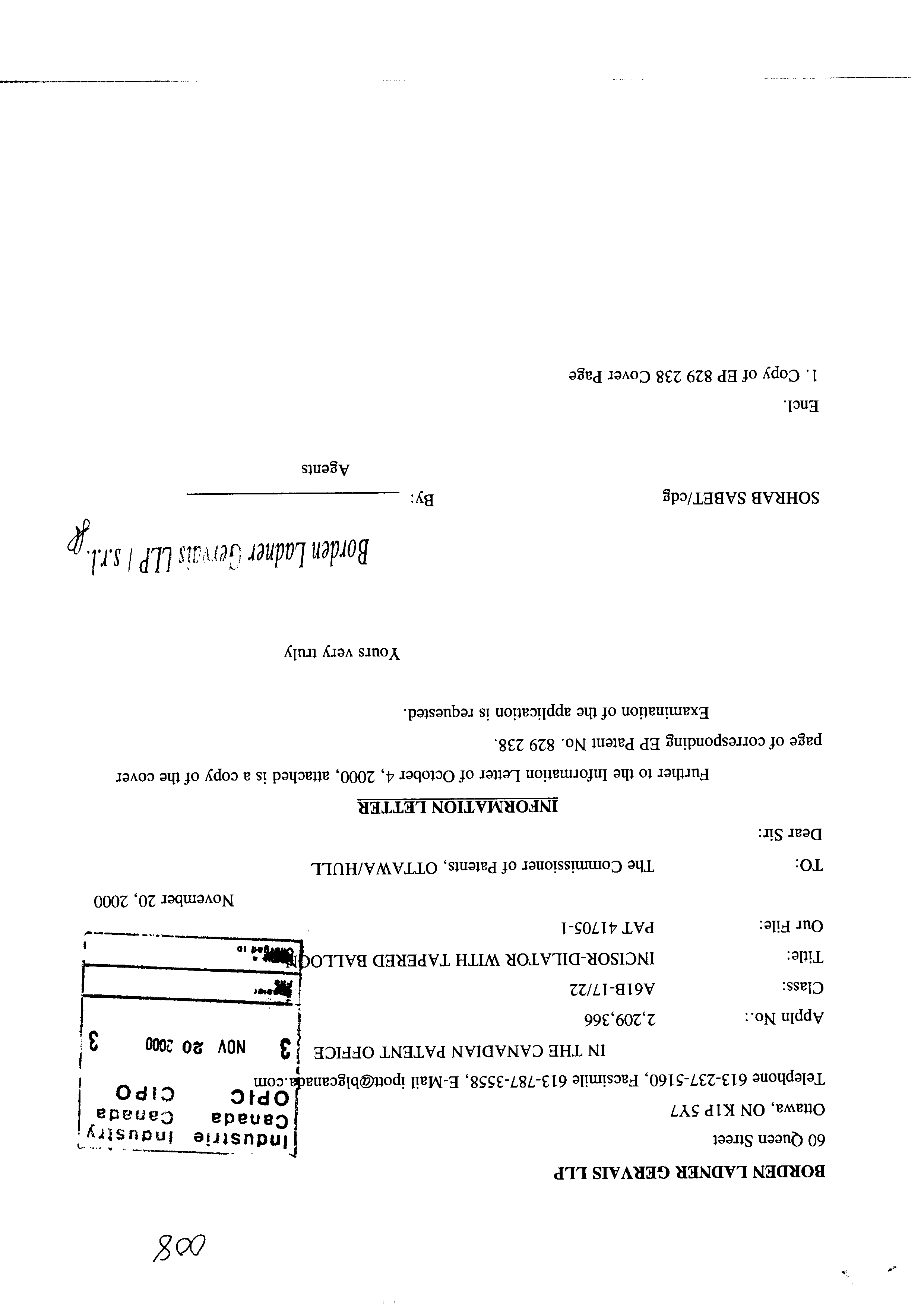 Canadian Patent Document 2209366. Prosecution-Amendment 19991220. Image 1 of 2