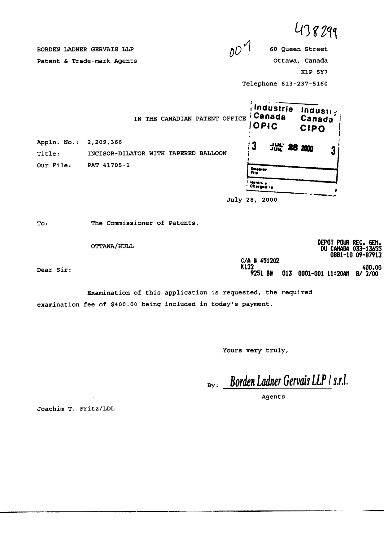 Canadian Patent Document 2209366. Prosecution-Amendment 19991228. Image 1 of 1
