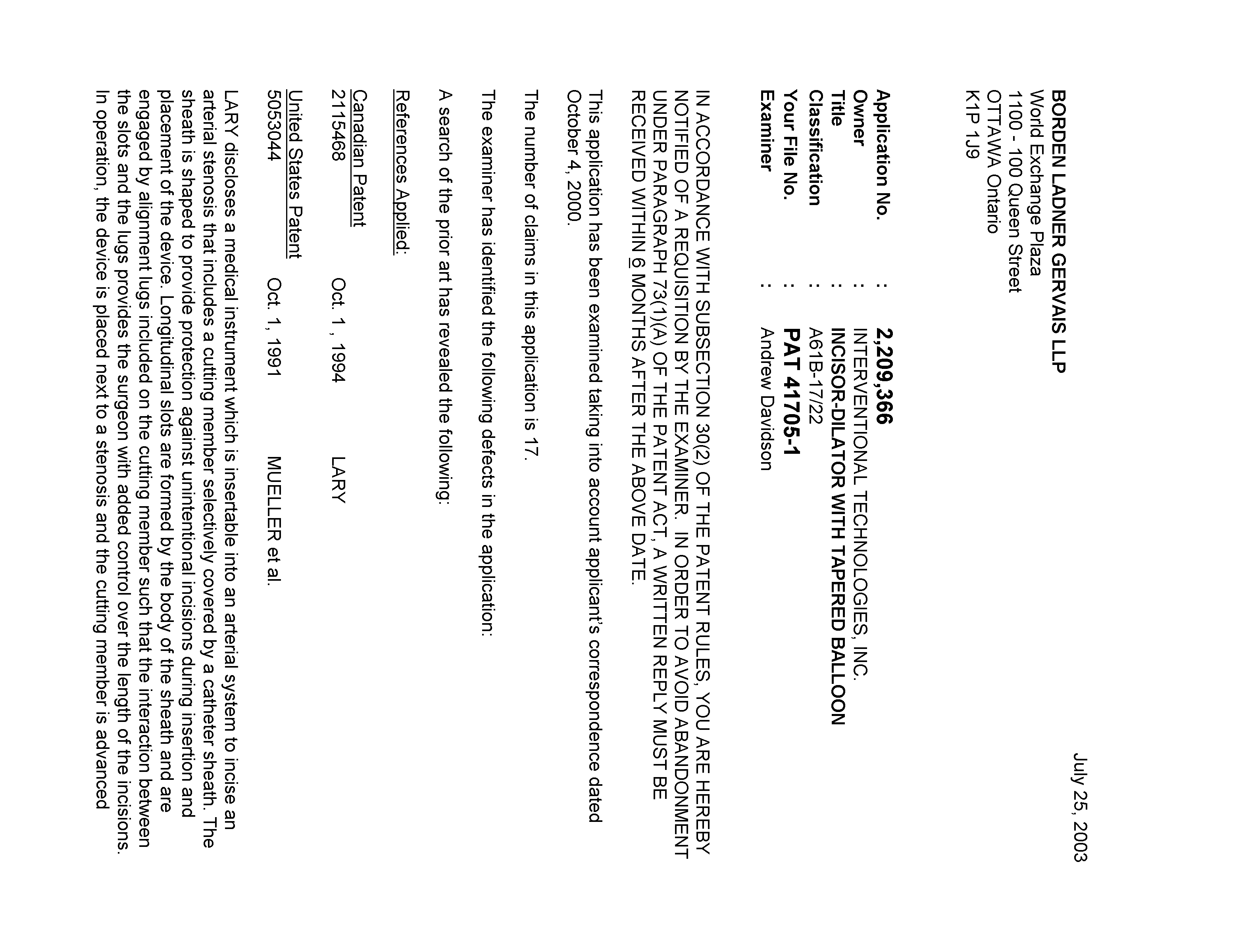 Canadian Patent Document 2209366. Prosecution-Amendment 20021225. Image 1 of 3