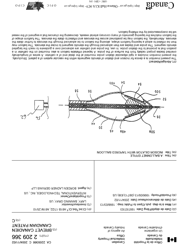 Canadian Patent Document 2209366. Cover Page 20031230. Image 1 of 1