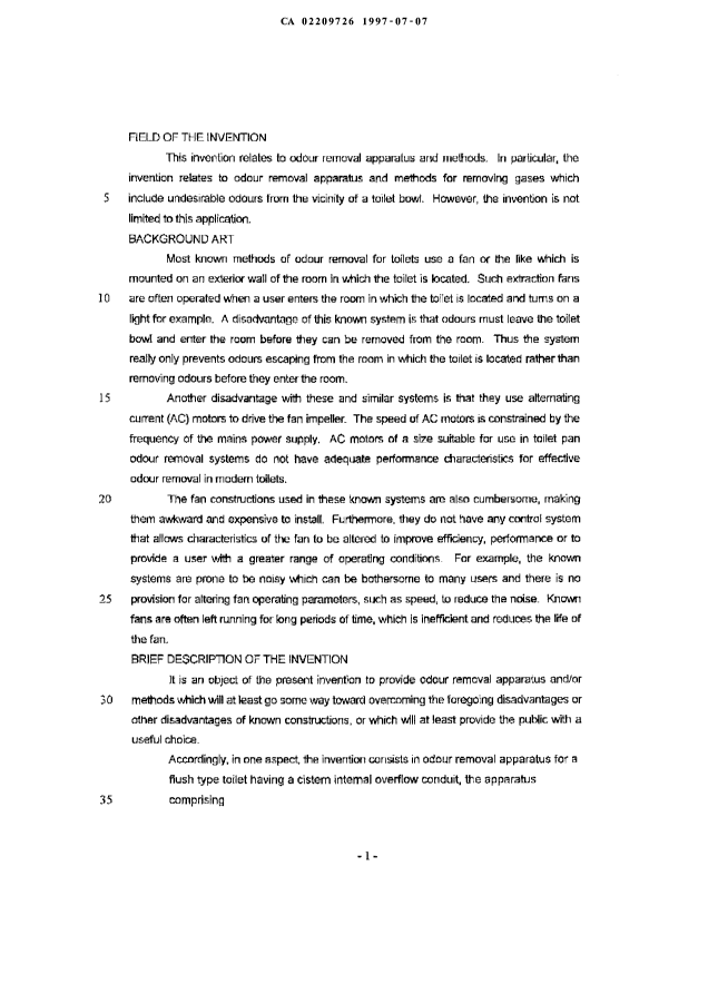 Canadian Patent Document 2209726. Description 19970707. Image 1 of 13