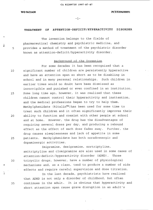 Canadian Patent Document 2209735. Description 19961207. Image 1 of 7