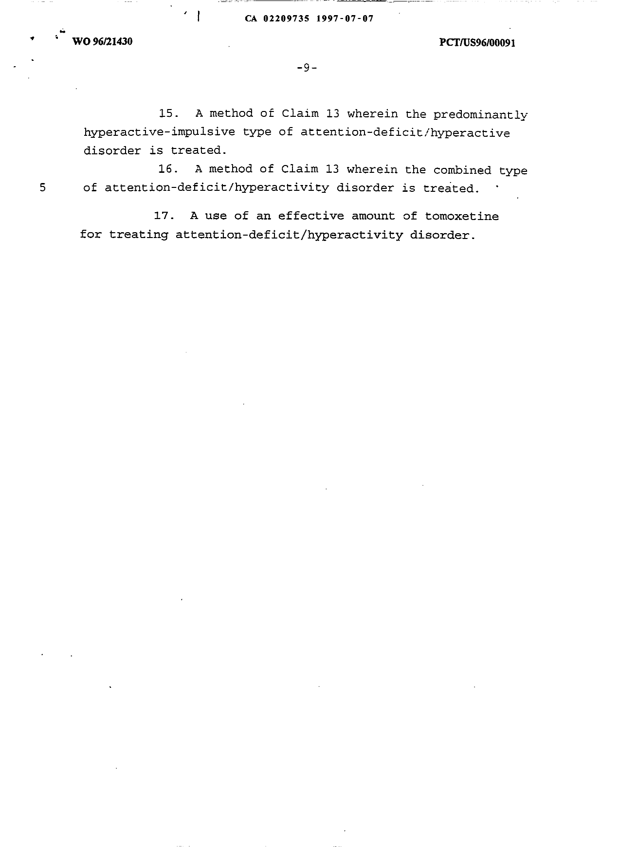 Document de brevet canadien 2209735. Revendications 19961208. Image 2 de 2
