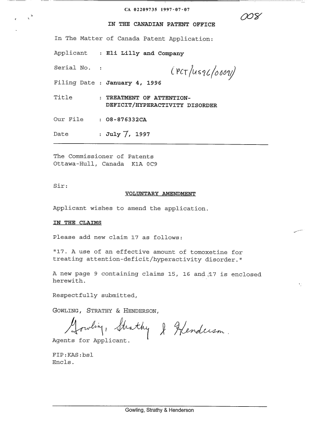 Document de brevet canadien 2209735. Poursuite-Amendment 19970707. Image 1 de 2