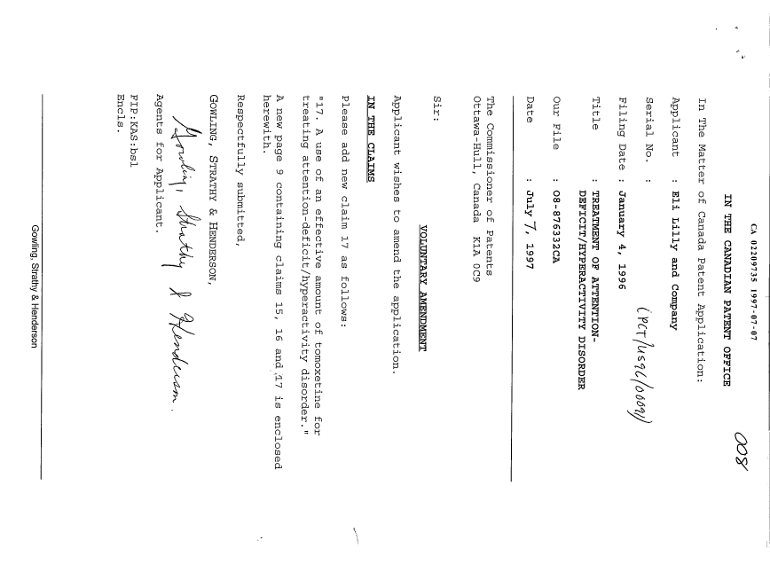 Canadian Patent Document 2209735. Prosecution-Amendment 19970707. Image 1 of 2