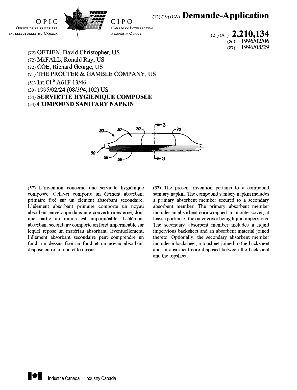 Canadian Patent Document 2210134. Cover Page 19971010. Image 1 of 1