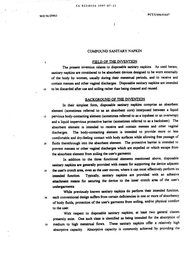 Document de brevet canadien 2210134. Description 20000308. Image 1 de 18