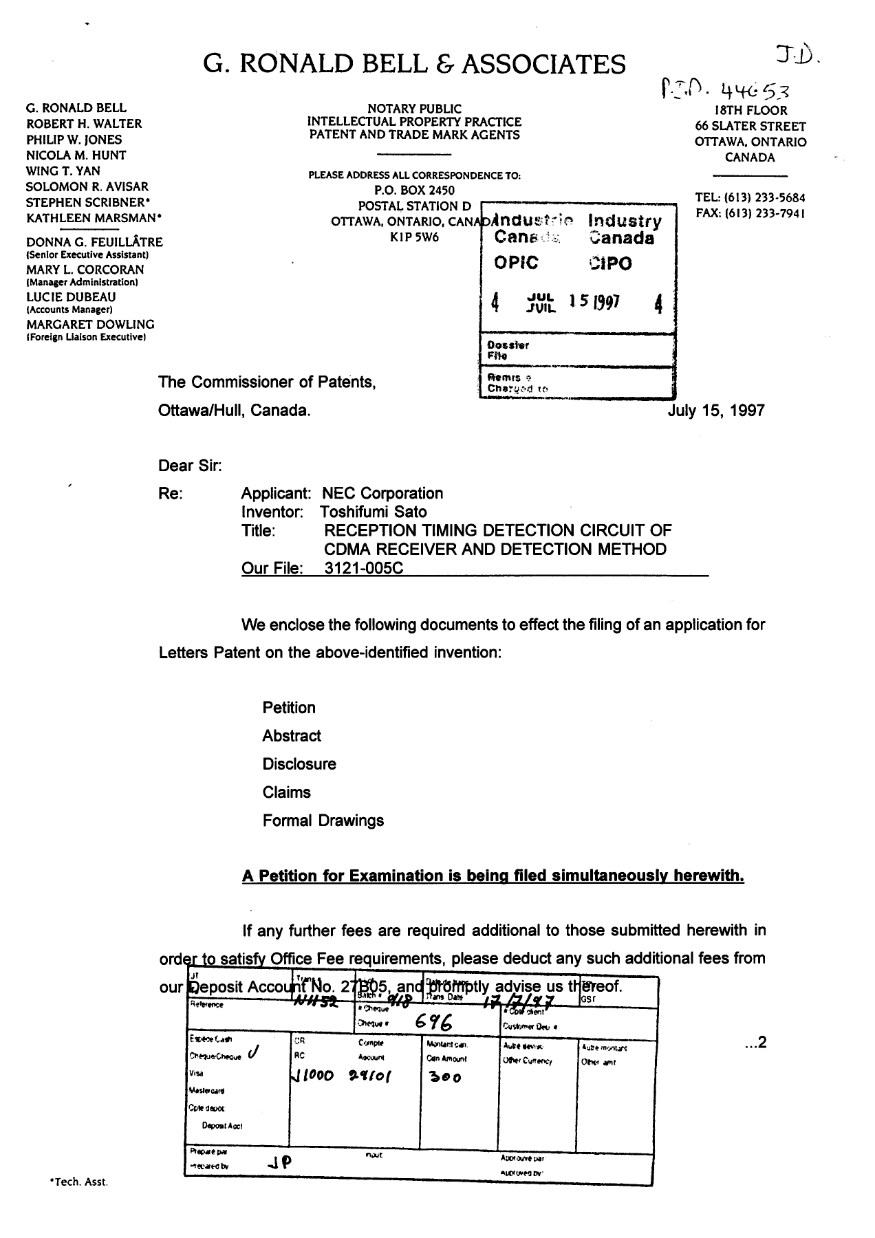 Canadian Patent Document 2210475. Assignment 19970715. Image 1 of 5