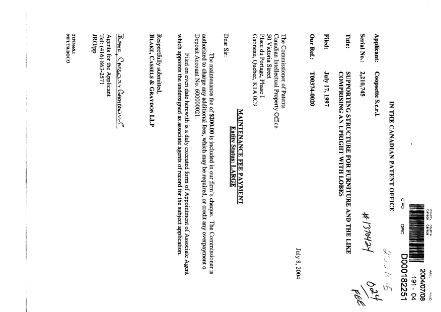 Canadian Patent Document 2210475. Prosecution-Amendment 20040708. Image 1 of 2