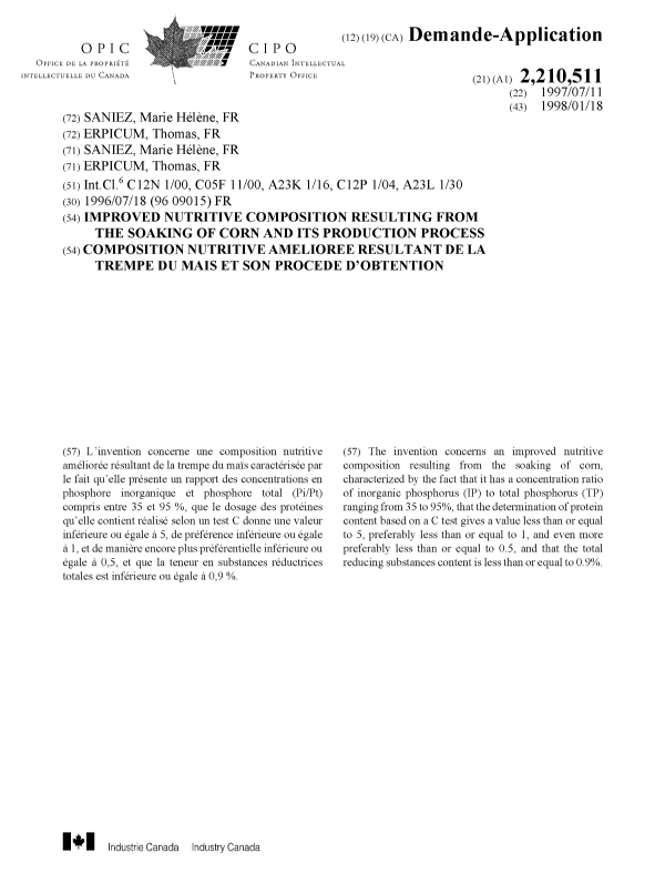 Document de brevet canadien 2210511. Page couverture 19980204. Image 1 de 1