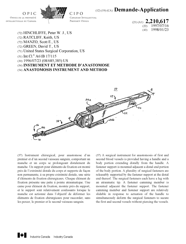 Canadian Patent Document 2210617. Cover Page 19971218. Image 1 of 1