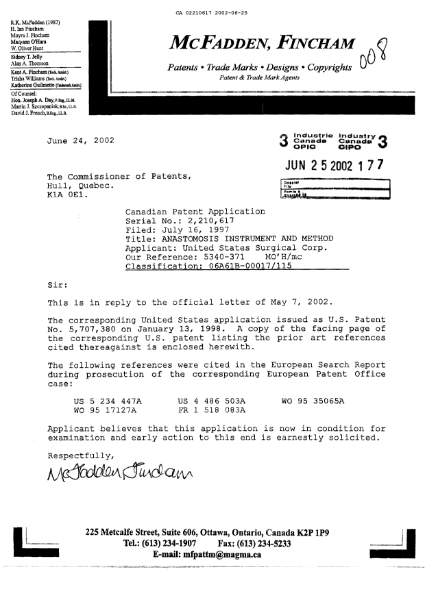 Canadian Patent Document 2210617. Prosecution-Amendment 20011225. Image 1 of 1