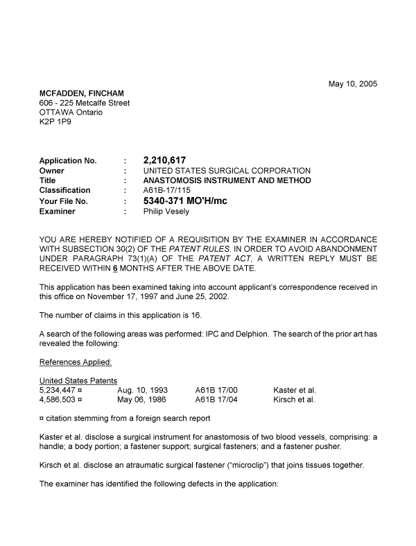 Canadian Patent Document 2210617. Prosecution-Amendment 20041210. Image 1 of 3