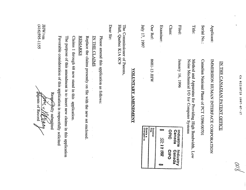 Canadian Patent Document 2210725. Prosecution-Amendment 19970717. Image 1 of 15