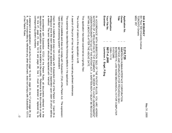 Canadian Patent Document 2210725. Prosecution-Amendment 20000531. Image 1 of 2