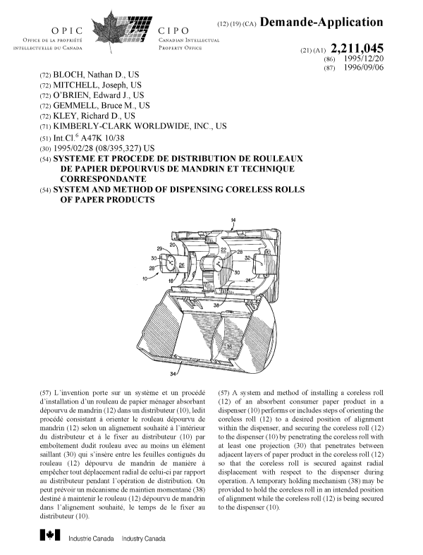 Document de brevet canadien 2211045. Page couverture 19971104. Image 1 de 1