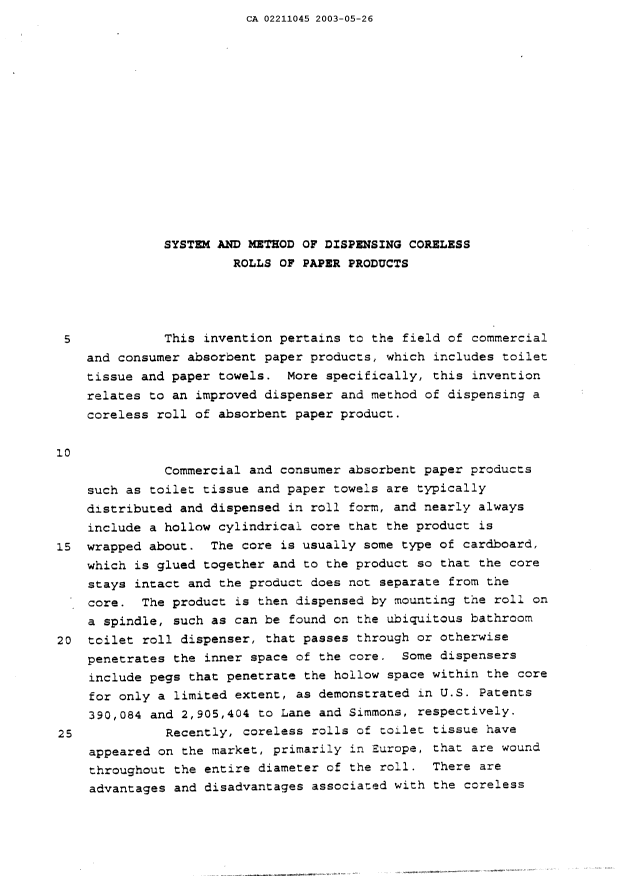 Document de brevet canadien 2211045. Description 20030526. Image 1 de 10