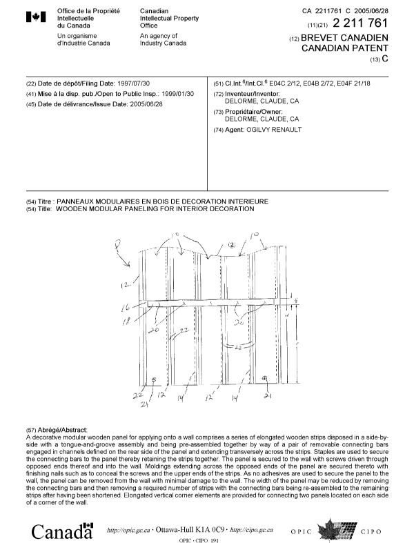 Document de brevet canadien 2211761. Page couverture 20050601. Image 1 de 1