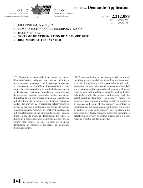 Document de brevet canadien 2212089. Page couverture 19990225. Image 1 de 1