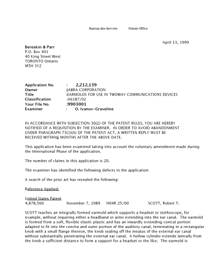 Canadian Patent Document 2212139. Prosecution-Amendment 19990413. Image 1 of 2