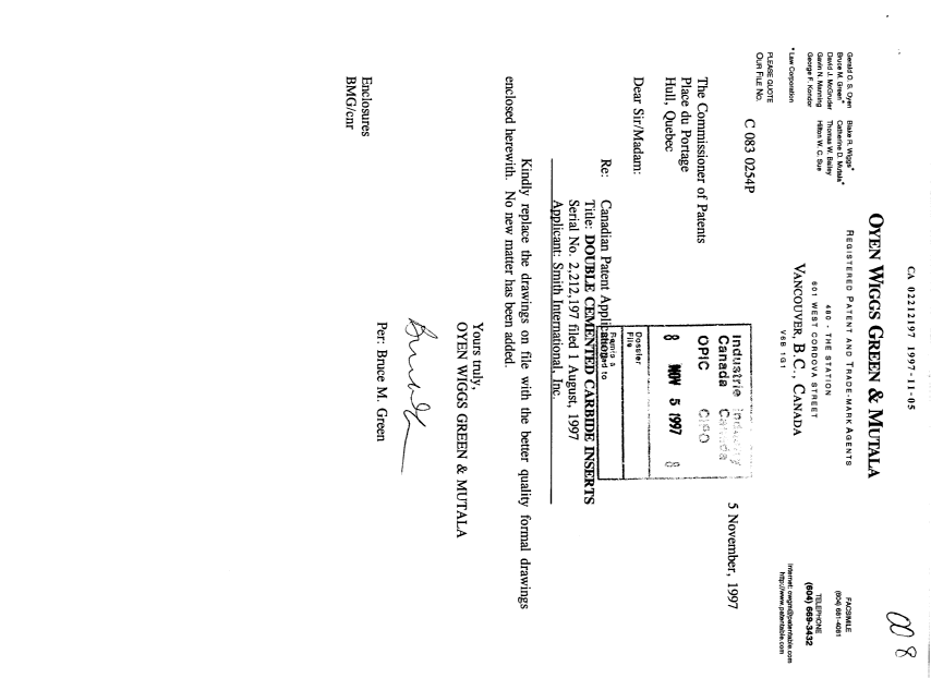 Canadian Patent Document 2212197. Prosecution-Amendment 19971105. Image 1 of 8