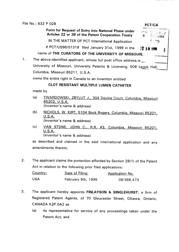 Canadian Patent Document 2212511. Correspondence 19980218. Image 2 of 3
