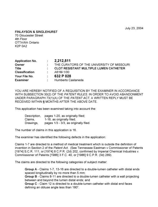 Canadian Patent Document 2212511. Prosecution-Amendment 20031223. Image 1 of 2
