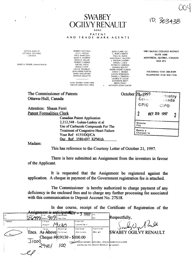 Document de brevet canadien 2212548. Cession 19971029. Image 1 de 4