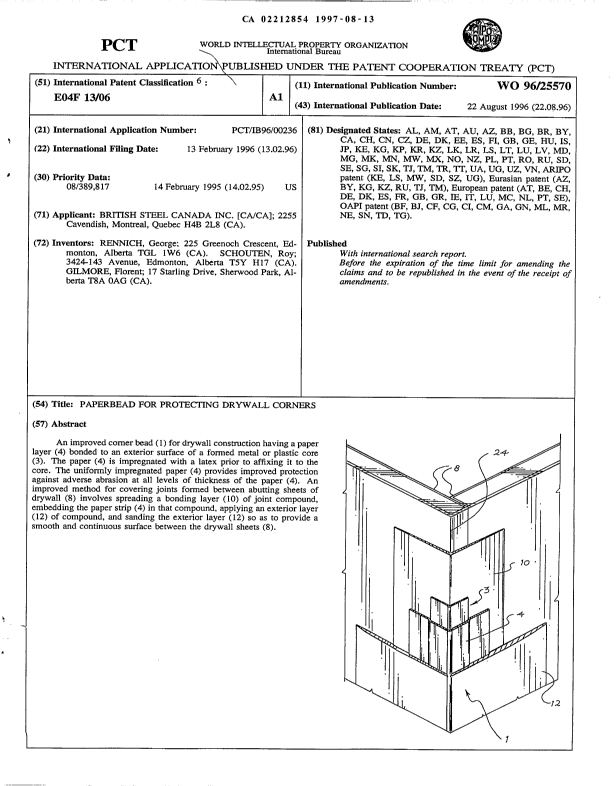 Canadian Patent Document 2212854. Abstract 19970813. Image 1 of 1