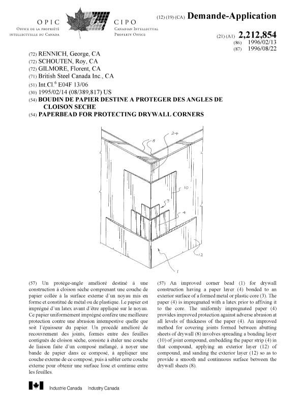 Canadian Patent Document 2212854. Cover Page 19971113. Image 1 of 1