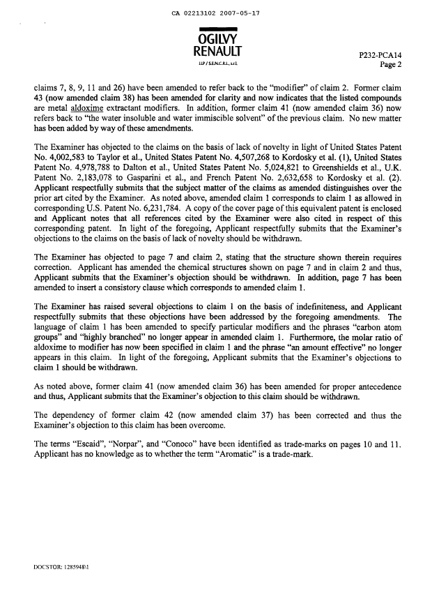 Canadian Patent Document 2213102. Prosecution-Amendment 20070517. Image 2 of 17