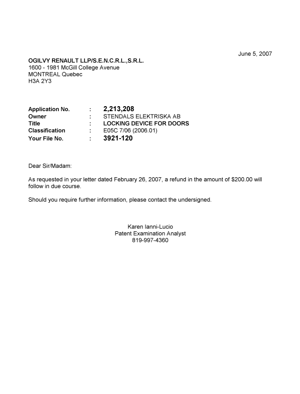 Document de brevet canadien 2213208. Poursuite-Amendment 20070605. Image 1 de 1