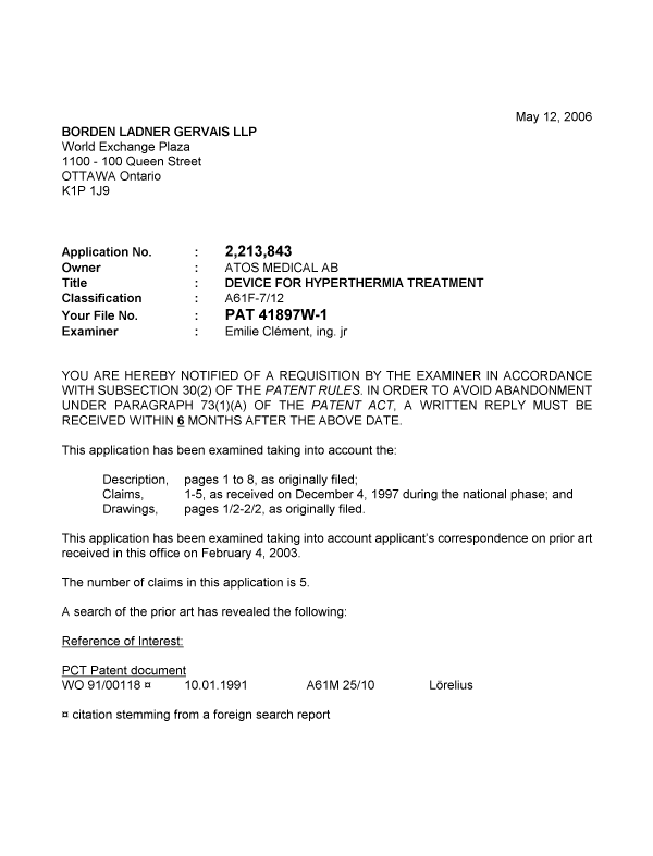 Document de brevet canadien 2213843. Poursuite-Amendment 20060512. Image 1 de 2