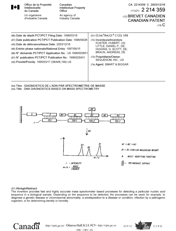 Document de brevet canadien 2214359. Page couverture 20031112. Image 1 de 1