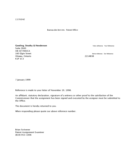 Document de brevet canadien 2214838. Correspondance 19990109. Image 1 de 1