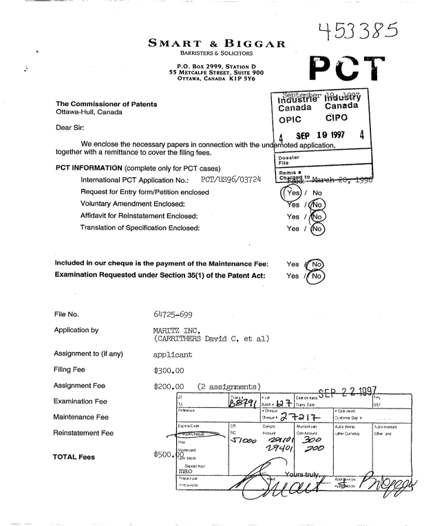 Canadian Patent Document 2215969. Assignment 19970919. Image 1 of 17