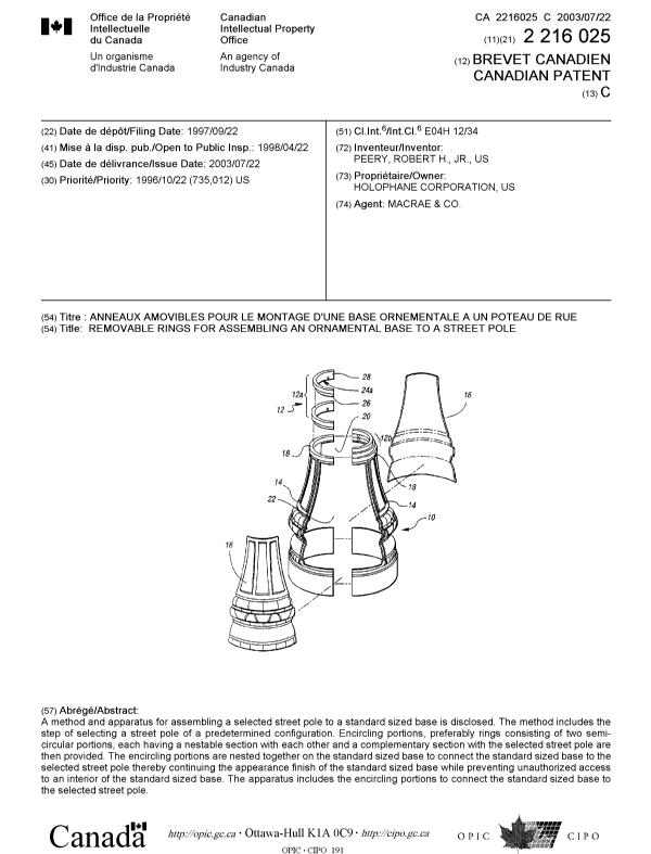 Canadian Patent Document 2216025. Cover Page 20030617. Image 1 of 1