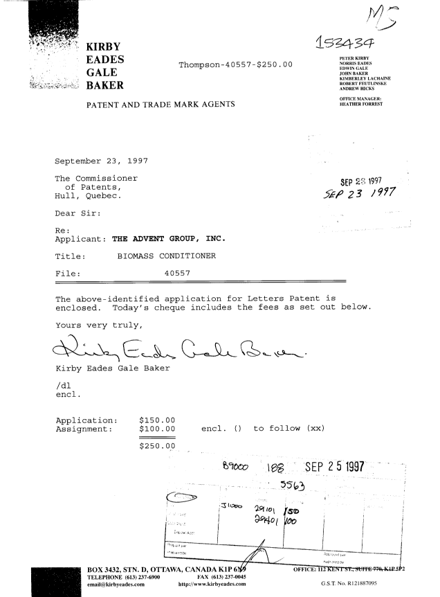 Document de brevet canadien 2216117. Cession 19970923. Image 1 de 3