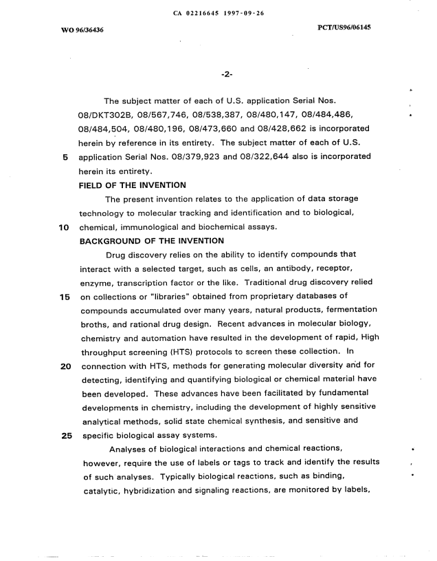 Canadian Patent Document 2216645. Description 20010420. Image 2 of 193
