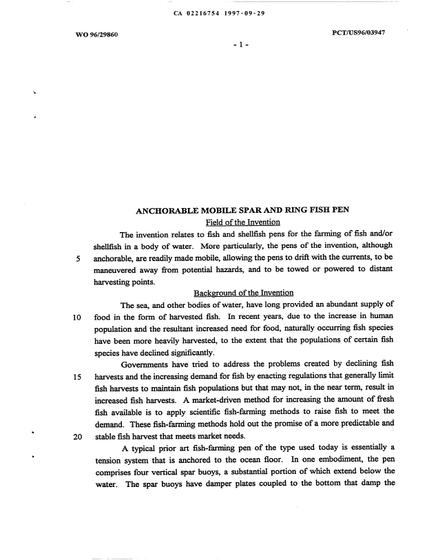 Canadian Patent Document 2216754. Description 19970929. Image 1 of 15