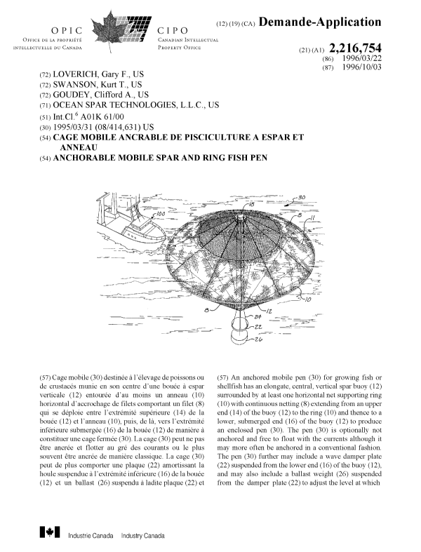 Canadian Patent Document 2216754. Cover Page 19980120. Image 1 of 2