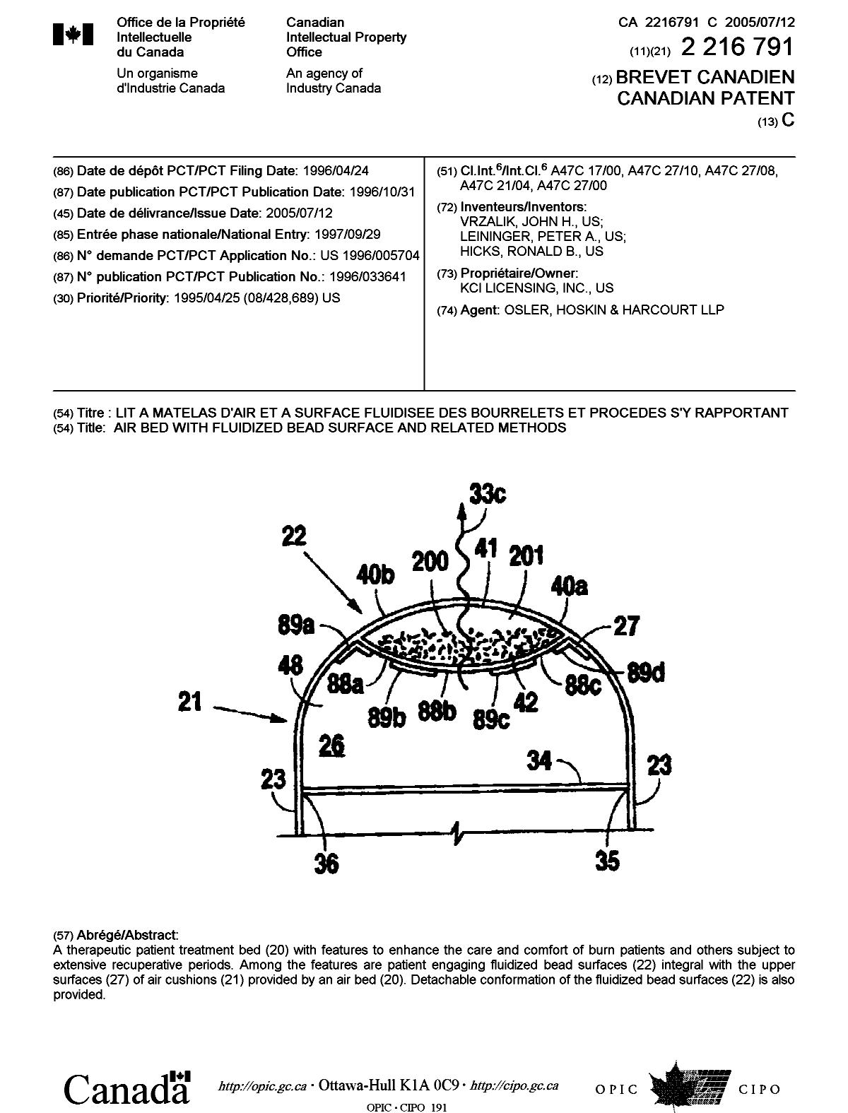 Document de brevet canadien 2216791. Page couverture 20041217. Image 1 de 1