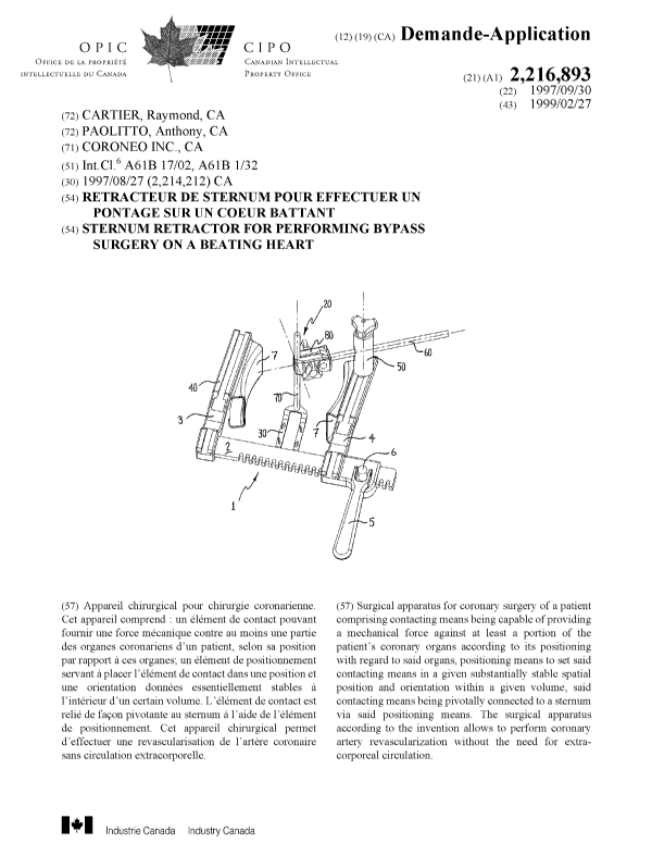 Document de brevet canadien 2216893. Page couverture 19990309. Image 1 de 1
