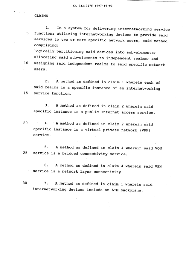 Document de brevet canadien 2217275. Revendications 19961203. Image 1 de 1
