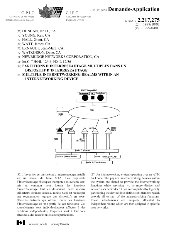 Document de brevet canadien 2217275. Page couverture 19981222. Image 1 de 1