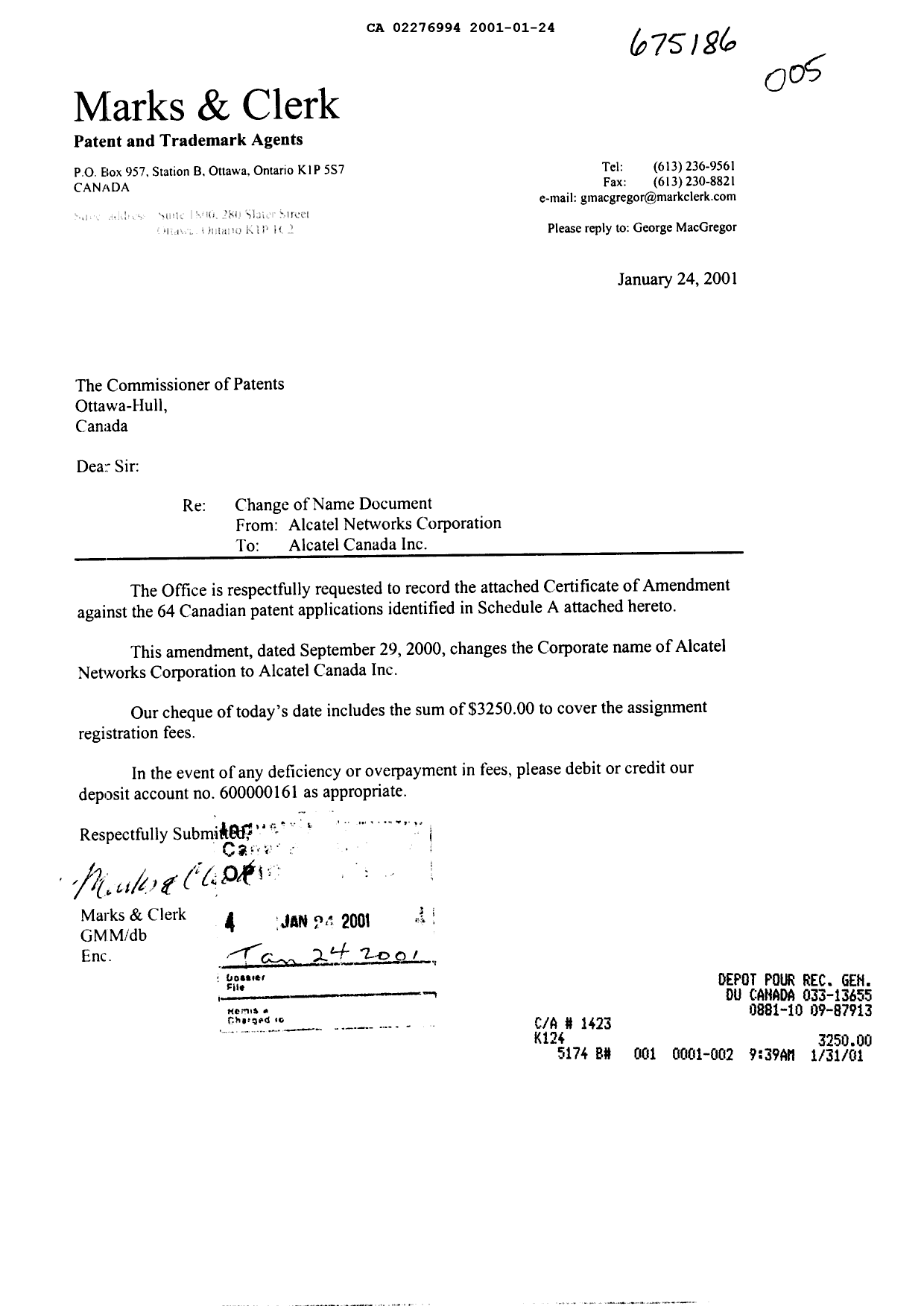 Document de brevet canadien 2217275. Cession 20001224. Image 1 de 6