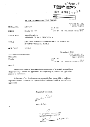 Document de brevet canadien 2217275. Poursuite-Amendment 20011206. Image 1 de 1