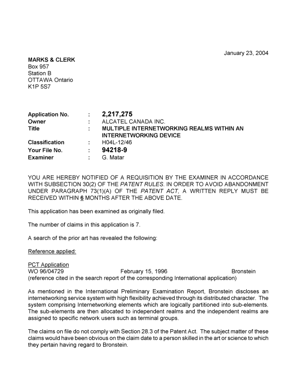 Document de brevet canadien 2217275. Poursuite-Amendment 20031223. Image 1 de 2