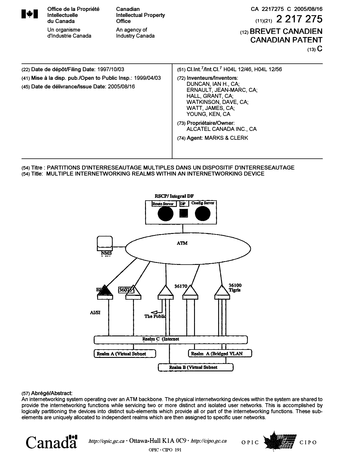 Canadian Patent Document 2217275. Cover Page 20041202. Image 1 of 1