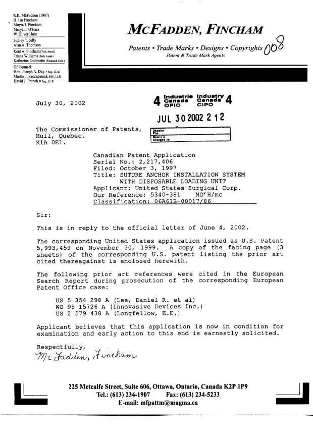 Canadian Patent Document 2217406. Prosecution-Amendment 20011230. Image 1 of 1